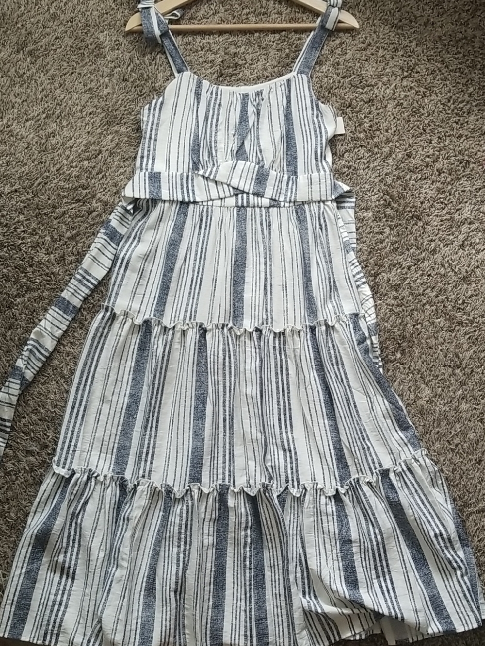 NEW! Navy and White Striped Tiered Maxi Dress with Tie Straps